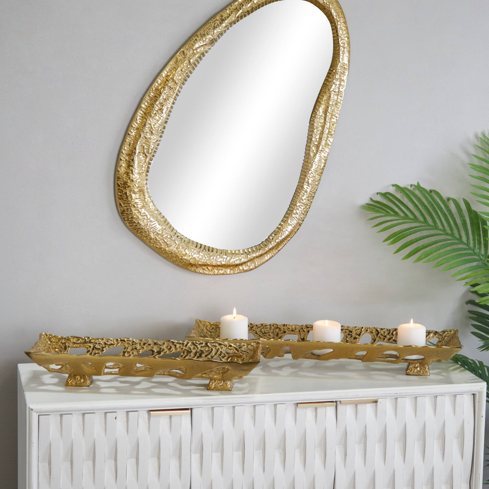 Gold Aluminum Contemporary Tray, Set of 2" 29", 23"
